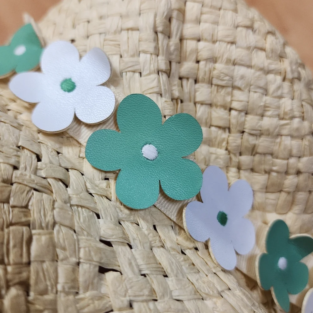 NWT Janie And Jack Straw Hat Green White Floral Size 12-24 Months‎